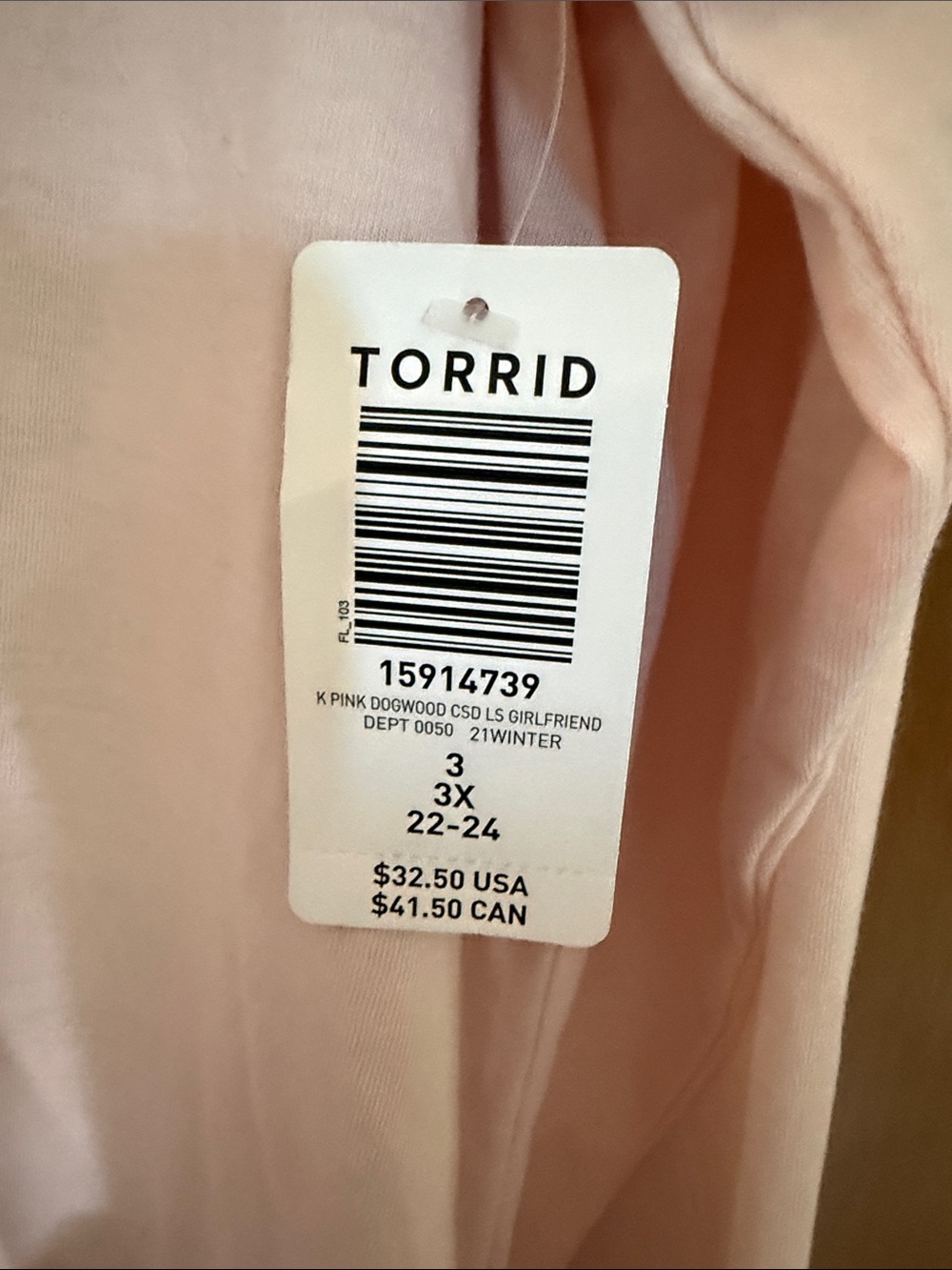 NWT torrid Light Pink V-Neck Long Sleeve Tee - Picture 3 of 4